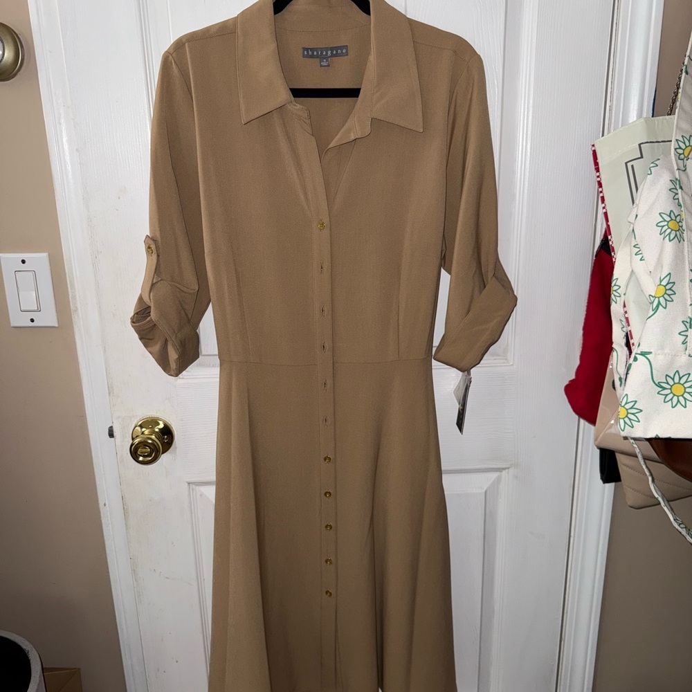 Sharagano Camel Long Sleeve Dress